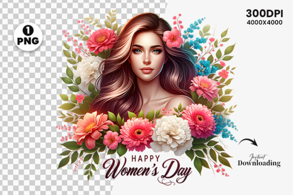 Women's Day flowers illustration Sublimation Clipart PNG