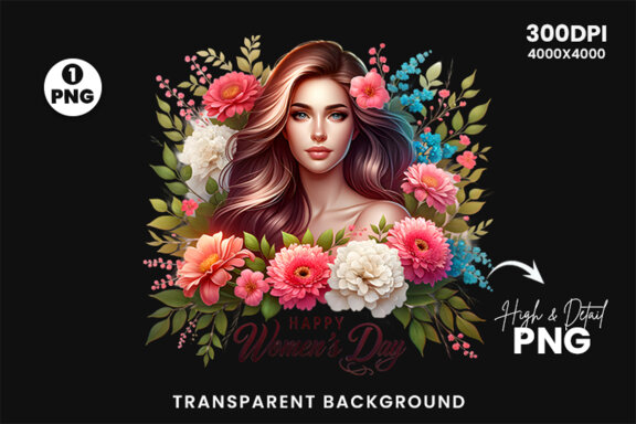 Women's Day flowers illustration Sublimation Clipart PNG