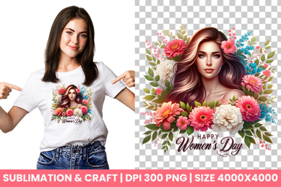 Women's Day flowers illustration Sublimation Clipart PNG