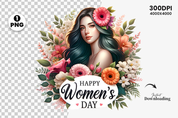 Women's Day flowers illustration Sublimation Clipart PNG