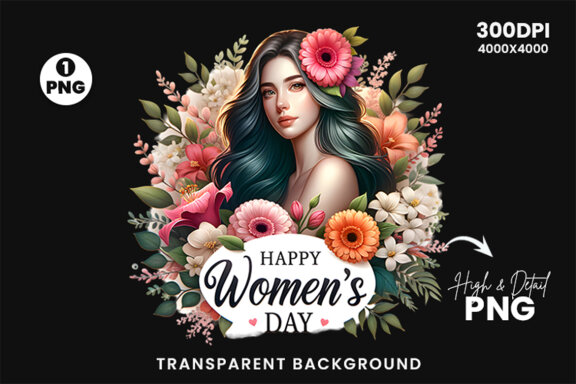 Women's Day flowers illustration Sublimation Clipart PNG