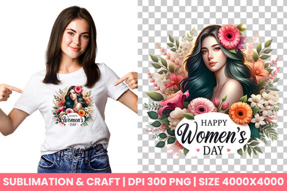 Women's Day flowers illustration Sublimation Clipart PNG