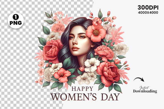Women's Day flowers illustration Sublimation Clipart PNG