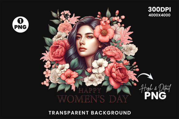 Women's Day flowers illustration Sublimation Clipart PNG