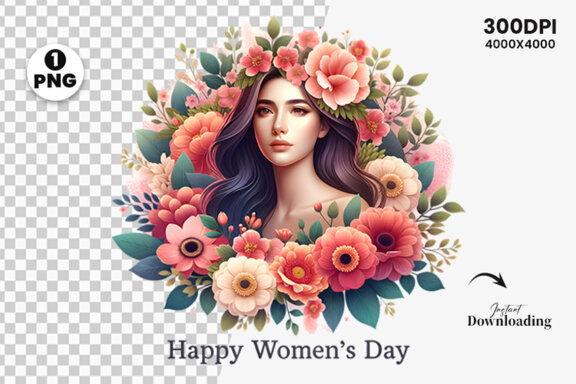Women's Day flowers illustration Sublimation Clipart PNG