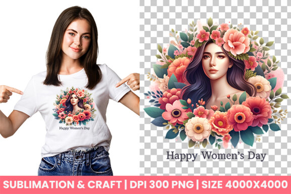 Women's Day flowers illustration Sublimation Clipart PNG