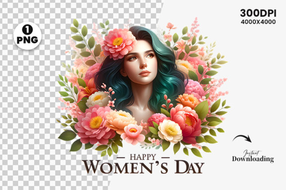 Women's Day flowers illustration Sublimation Clipart PNG