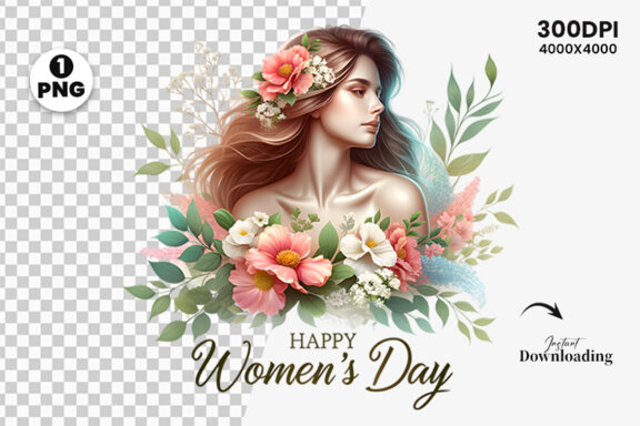 Women's Day flowers illustration Sublimation Clipart PNG