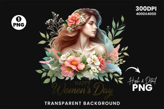 Women's Day flowers illustration Sublimation Clipart PNG