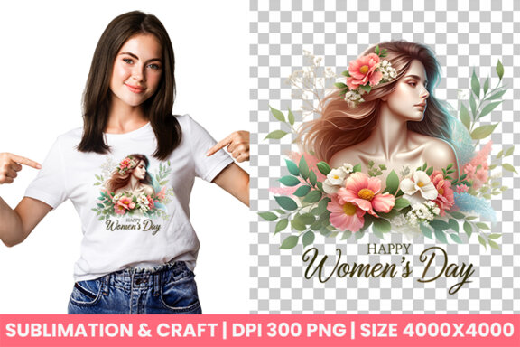 Women's Day flowers illustration Sublimation Clipart PNG