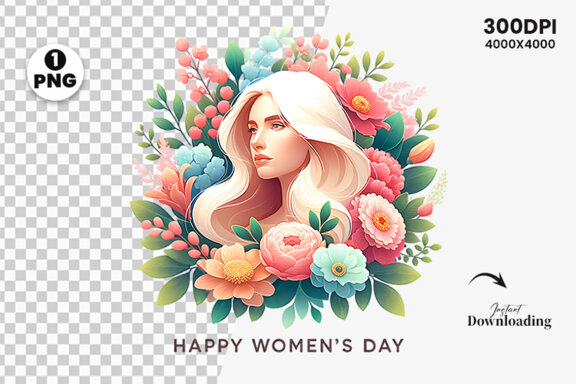 Women's Day flowers illustration Sublimation Clipart PNG