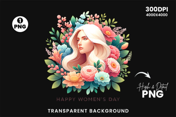 Women's Day flowers illustration Sublimation Clipart PNG