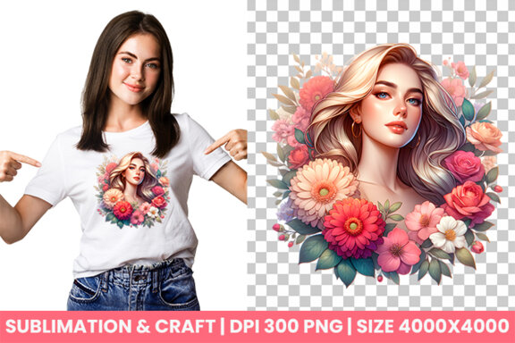 Women's Day flowers illustration Sublimation Clipart PNG