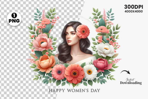 Women's Day flowers illustration Sublimation Clipart PNG