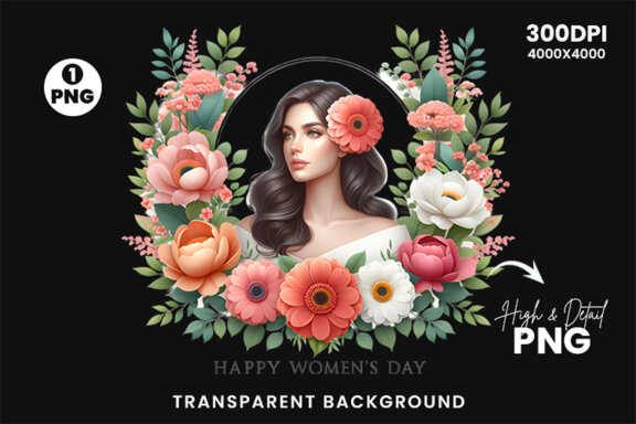 Women's Day flowers illustration Sublimation Clipart PNG