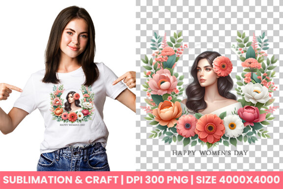 Women's Day flowers illustration Sublimation Clipart PNG