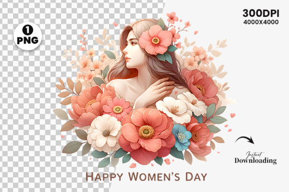 Women's Day flowers illustration Sublimation Clipart PNG