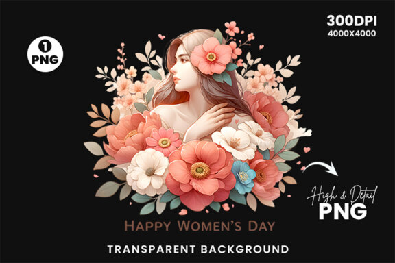 Women's Day flowers illustration Sublimation Clipart PNG