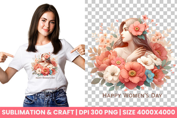 Women's Day flowers illustration Sublimation Clipart PNG