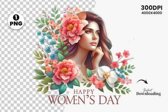 Women's Day flowers illustration Sublimation Clipart PNG