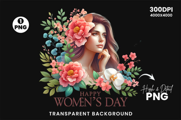 Women's Day flowers illustration Sublimation Clipart PNG