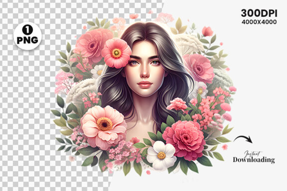 Women's Day flowers illustration Sublimation Clipart PNG