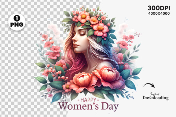 Women's Day flowers illustration Sublimation Clipart PNG
