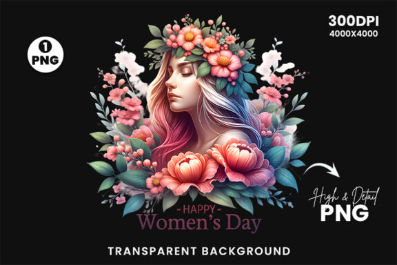 Women's Day flowers illustration Sublimation Clipart PNG