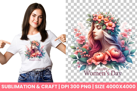 Women's Day flowers illustration Sublimation Clipart PNG