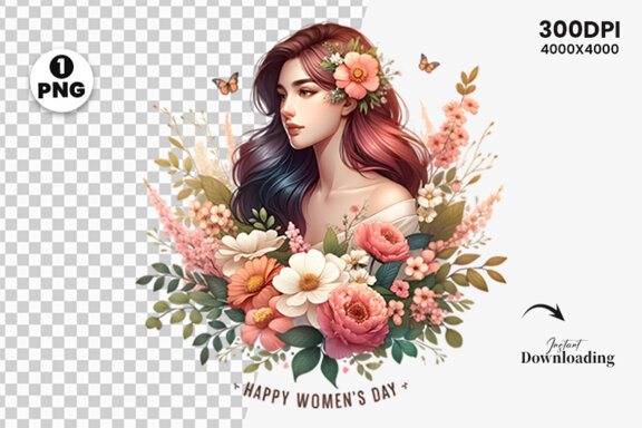 Women's Day flowers illustration Sublimation Clipart PNG