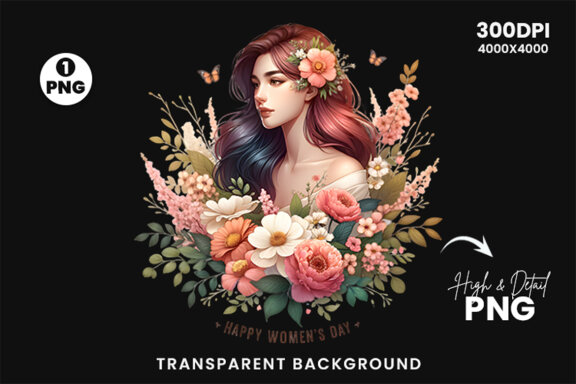 Women's Day flowers illustration Sublimation Clipart PNG