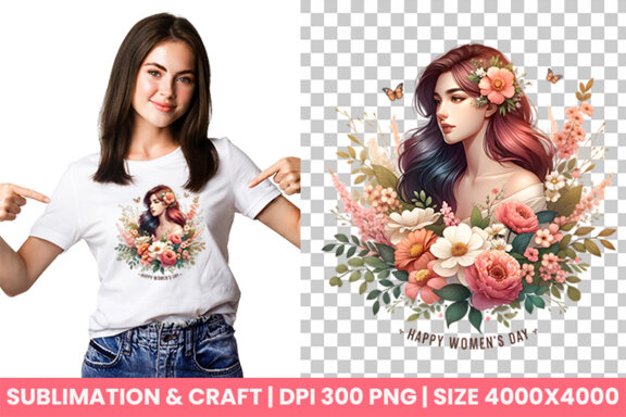 Women's Day flowers illustration Sublimation Clipart PNG