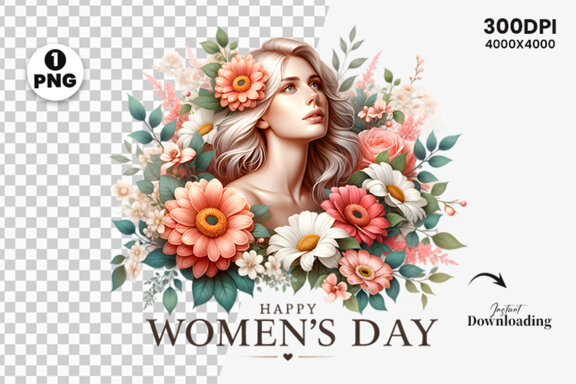Women's Day flowers illustration Sublimation Clipart PNG