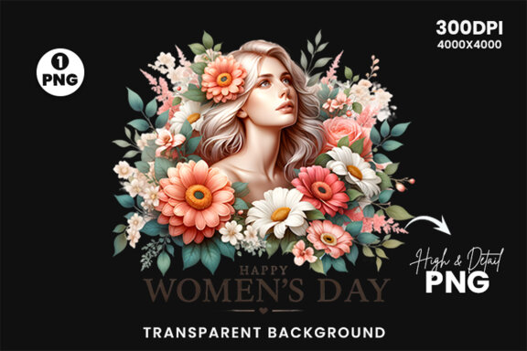 Women's Day flowers illustration Sublimation Clipart PNG