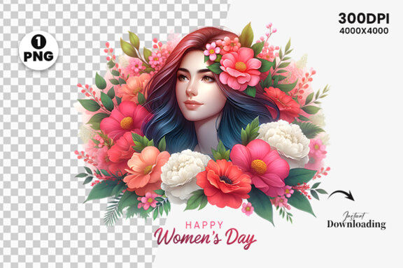 Women's Day flowers illustration Sublimation Clipart PNG