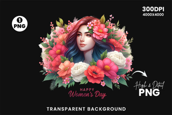 Women's Day flowers illustration Sublimation Clipart PNG