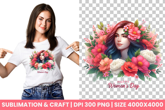 Women's Day flowers illustration Sublimation Clipart PNG