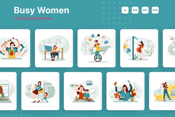 M210_Multitasking Woman Illustrations