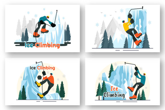 9 Ice Climbing Vector Illustration