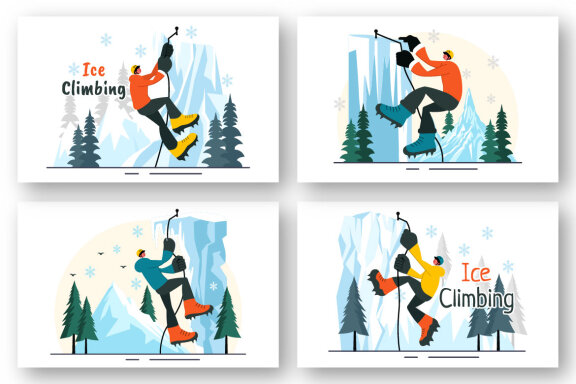 9 Ice Climbing Vector Illustration