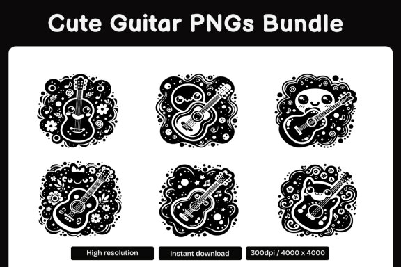 Cute Guitar PNGs bundle
