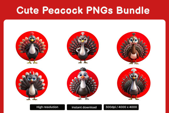 Cute Peacock PNGs Bundles