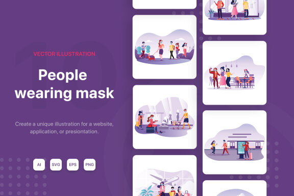 M105_People wearing mask Illustrations
