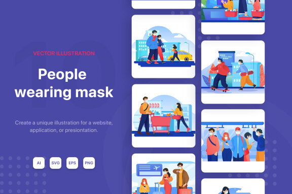 M99_People wearing mask Illustrations