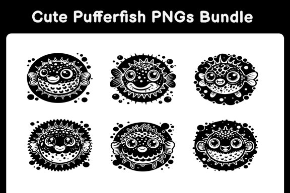 Cute Pufferfish PNGs Bundle