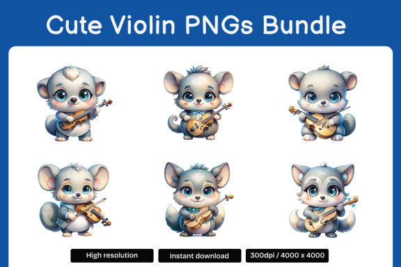 Cute violin PNGs Bundle