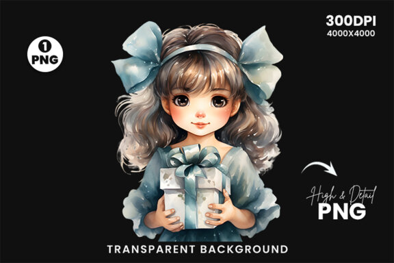 Watercolor Christmas Fairy hold a gift Sublimation Clipart PNG