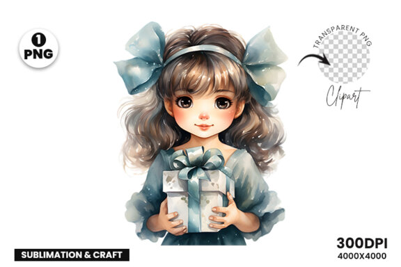 Watercolor Christmas Fairy hold a gift Sublimation Clipart PNG