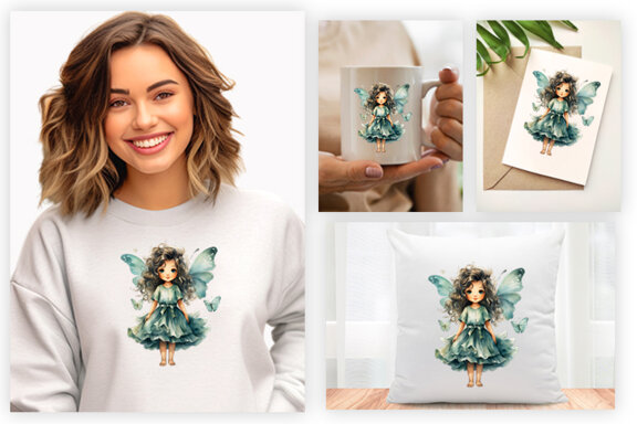 Watercolor Cute Butterfly Princess Sublimation Clipart PNG