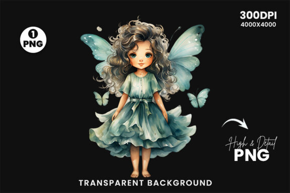 Watercolor Cute Butterfly Princess Sublimation Clipart PNG